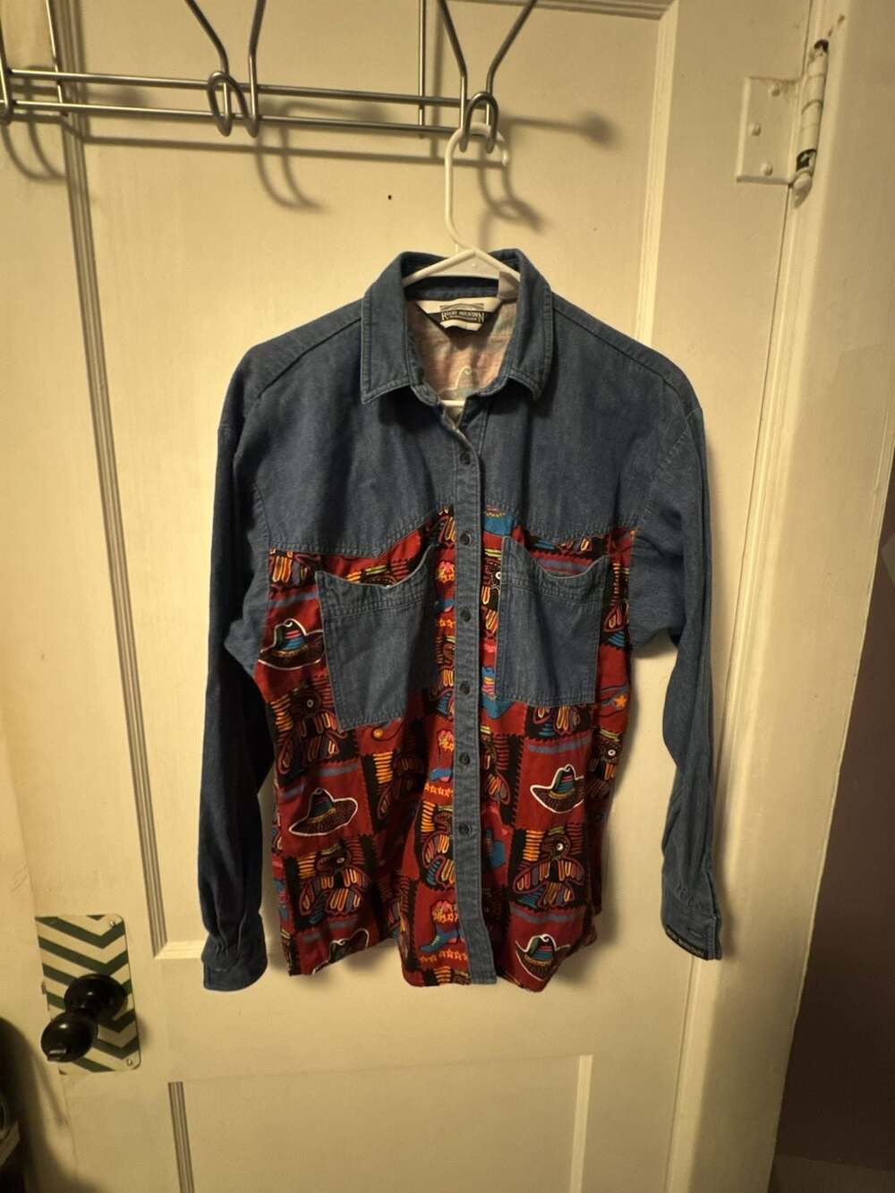 Vintage Rocky Mountain Clothing Co Denim Western Shirt with Southwestern Pattern